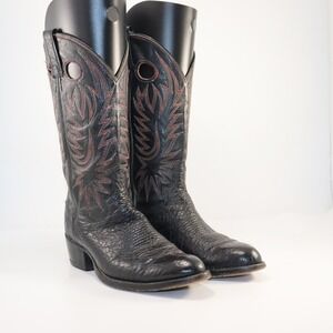 Dan Post Cowboy Boots Mens 9.5D Black Good Flame Stitch Leather Western 9.5 D